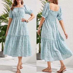 NWT Tiered Floral Midi Dress Off Shoulder Size XL Suzanne Betro Boho New Tags‎